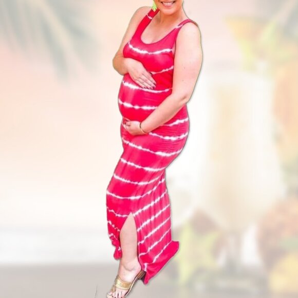NWT Pink Printed Sleeveless Knit Striped Isabel Maternity Dress -  Womens Size S - Picture 3 of 4